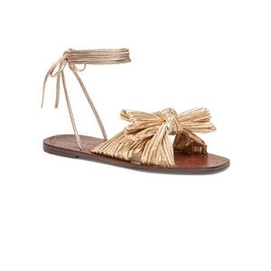 Loeffler Randall Peony Ankle-Wrap Knotted Metallic Sandals